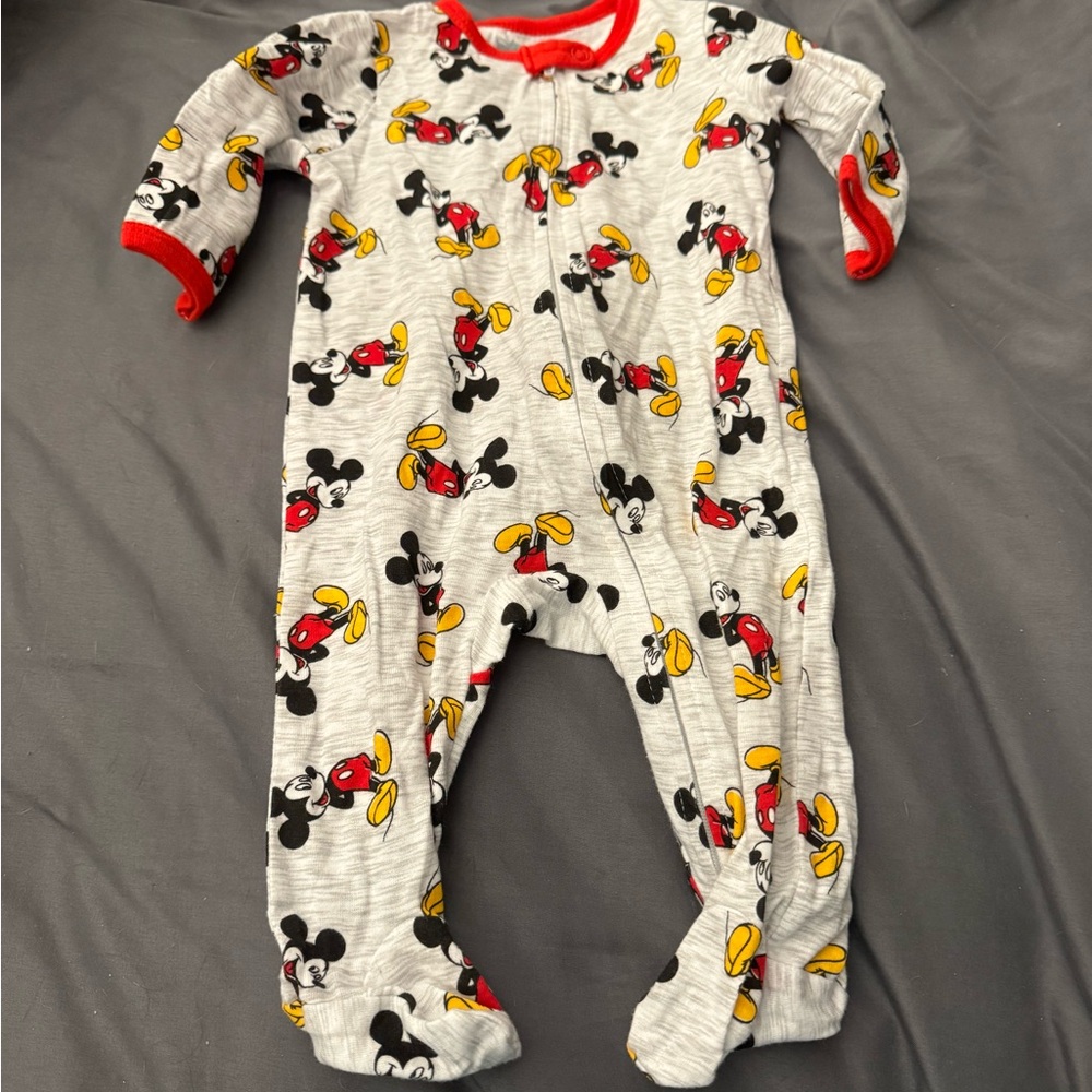 Disney Mickey Mouse Baby Footie Pajamas Gray Red Zip Sleeper Infant